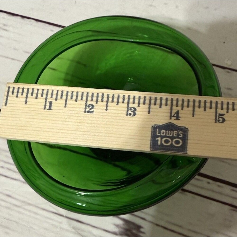 Mid Century Hunter Green Glass Bowl Waved Edge 5” X 3” Tall Vintage MCM Art - Picture 11 of 12